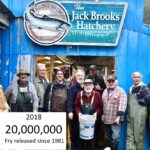 Group photo of volunteers at the Jack Brooks hatchery old location in Rocky Creek. 2018. 20 000 000 Fry released since 1981 milestone